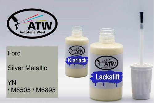 Ford, Silver Metallic, YN / M6505 / M6895: 20ml Lackstift + 20ml Klarlack - Set, von ATW Autoteile West.
